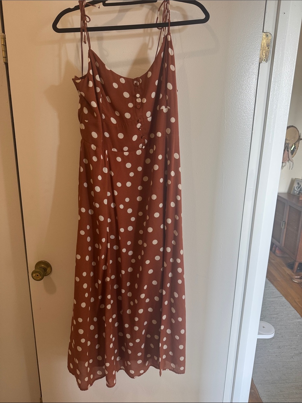 Abercrombie & Fitch Rust Polka Dot Tie-Strap Maxi Dress